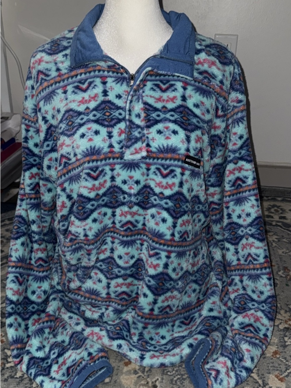 Southern Marsh Men's Patterned Zip Fleece - Light Blue & Navy
